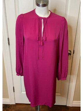 Diane Von Furstenberg Dark Pink Silk Florane Tassel Tie Shift Dress, Size 6
